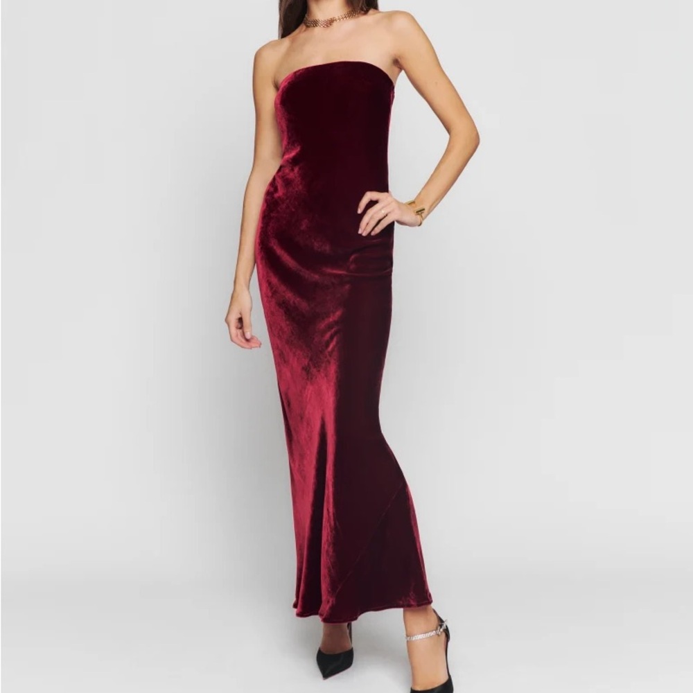 Reformation Sylvania Velvet Dress Burgundy Gown Size S Petite Formal Dress Red